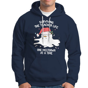 Christmas Hoodie Surviving The Teacher Life One Meltdown At A Time TS09 Navy Printyourwear