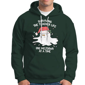 Christmas Hoodie Surviving The Teacher Life One Meltdown At A Time TS09 Dark Forest Green Printyourwear