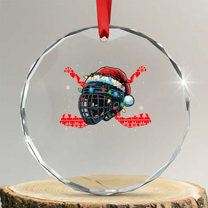 Christmas Ice Hockey Helmet Santa Crystal Glass Ornament Funny Xmas Gift TS12 Transparent Glass 3'' Circle Print Your Wear