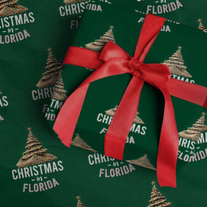 Christmas In Florida Wrapping Paper Roll Sand Xmas Tree Lights Family Vacation TS02 Green Print Your Wear
