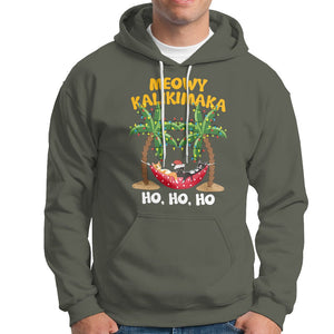 Christmas In Hawaii Hoodie Meowy Kalikimaka Cat Chillin' Ho Ho Ho Xmas Palm Tree TS09 Military Green Printyourwear