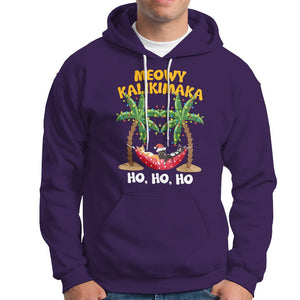 Christmas In Hawaii Hoodie Meowy Kalikimaka Cat Chillin' Ho Ho Ho Xmas Palm Tree TS09 Purple Printyourwear