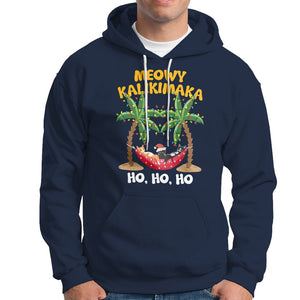 Christmas In Hawaii Hoodie Meowy Kalikimaka Cat Chillin' Ho Ho Ho Xmas Palm Tree TS09 Navy Printyourwear