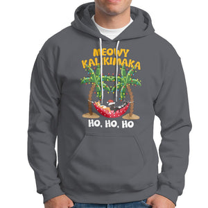 Christmas In Hawaii Hoodie Meowy Kalikimaka Cat Chillin' Ho Ho Ho Xmas Palm Tree TS09 Charcoal Printyourwear