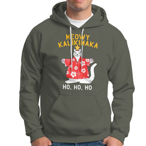 Christmas In Hawaii Hoodie Meowy Kalikimaka Hawaiian Cat Ho Ho Ho Xmas Tree TS09 Military Green Printyourwear