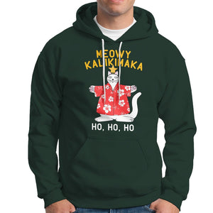 Christmas In Hawaii Hoodie Meowy Kalikimaka Hawaiian Cat Ho Ho Ho Xmas Tree TS09 Dark Forest Green Printyourwear