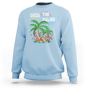 Christmas In Hawaii Sweatshirt Deck the Palms Firework Merry Christmas Flamingo TS09 Light Blue Printyourwear