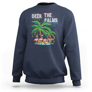 Christmas In Hawaii Sweatshirt Deck the Palms Firework Merry Christmas Flamingo TS09 Navy Printyourwear