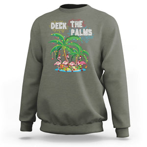 Christmas In Hawaii Sweatshirt Deck the Palms Firework Merry Christmas Flamingo TS09 Military Green Printyourwear