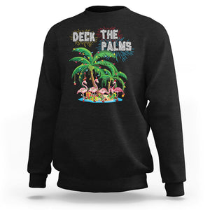 Christmas In Hawaii Sweatshirt Deck the Palms Firework Merry Christmas Flamingo TS09 Black Printyourwear