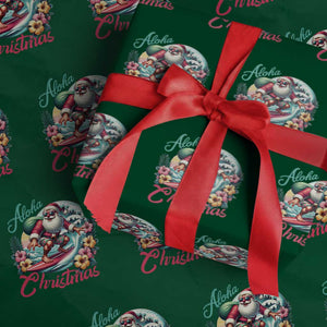 Christmas In Hawaii Wrapping Paper Roll Aloha Christmas Santa Surfing Hibiscus Flower TS11 Green Print Your Wear