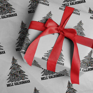 Christmas In Hawaii Wrapping Paper Roll Mele Kalikimaka Christmas Tree Kakau Tattoo TS11 White Print Your Wear