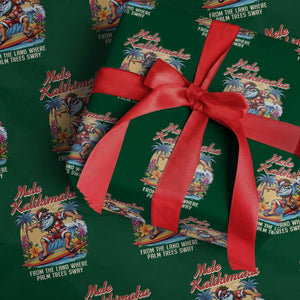 Christmas In Hawaii Wrapping Paper Roll Mele Kalikimaka From The Land Where Palm Trees Sway Surfing Santa TS11 Green Print Your Wear