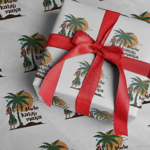 Christmas In Hawaii Wrapping Paper Roll Mele Kalikimaka Retro Hula Girls Santa Hat Xmas TS11 White Print Your Wear