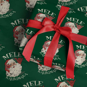 Christmas In Hawaii Wrapping Paper Roll Mele Kalikimaka Retro Santa Shaka Aloha Xmas TS11 Green Print Your Wear