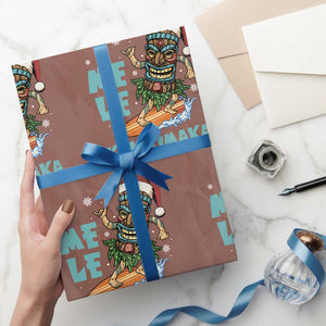 Christmas In Hawaii Wrapping Paper Roll Mele Kalikimaka Santa Tiki Surfing Kakau Tattoo TS11 Mocha Print Your Wear
