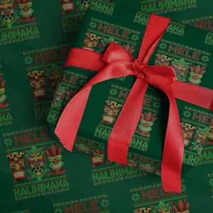 Christmas In Hawaii Wrapping Paper Roll Mele Kalikimaka Ugly Tikis Kakau Tattoo TS11 Green Print Your Wear