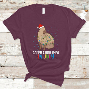 Christmas in July Cute Capybara Cappy Christmas Xmas Lights T Shirt TS02 Maroon Printyourwear