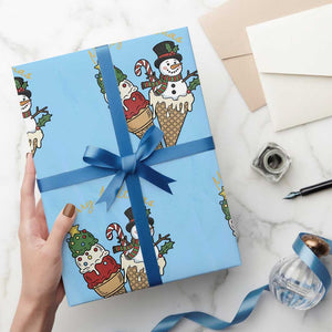 Christmas In July Ice Cream Snowman Graphic Wrapping Paper Roll Merry Meltmas
