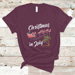 Christmas in July Pink Flamingo Funny Xmas Matching T Shirt TS02 Maroon Printyourwear