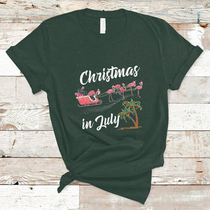 Christmas in July Pink Flamingo Funny Xmas Matching T Shirt TS02 Dark Forest Green Printyourwear