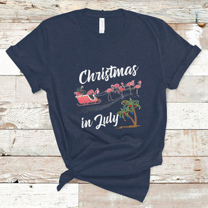 Christmas in July Pink Flamingo Funny Xmas Matching T Shirt TS02 Navy Printyourwear