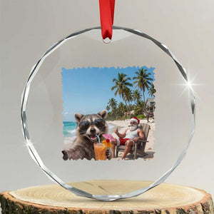 Christmas In July Raccoon And Santa Crystal Glass Ornament Tropical Summer Vacation Graphic
