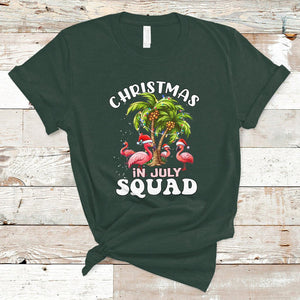 Christmas in July Squad Pink Flamingo Funny Xmas Matching T Shirt TS02 Dark Forest Green Printyourwear