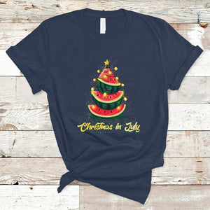 Christmas in July T Shirt Christmas In July Watermelon Xmas Tree Funny Summer Vacation TS02 Navy Printyourwear