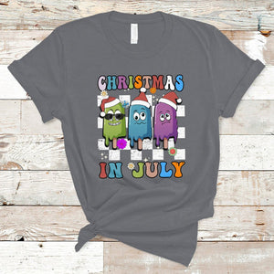Christmas in July T Shirt Xmas in July Melting Popsicles Stick Summer Vibes Retro TS02 Charcoal Printyourwear