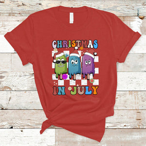 Christmas in July T Shirt Xmas in July Melting Popsicles Stick Summer Vibes Retro TS02 Red Printyourwear