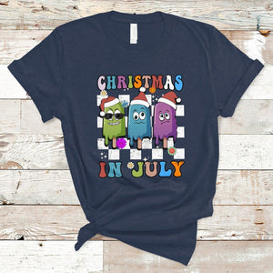 Christmas in July T Shirt Xmas in July Melting Popsicles Stick Summer Vibes Retro TS02 Navy Printyourwear