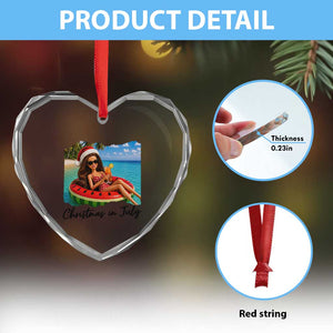 Christmas In July Tropical Doll Face Meme Heart Crystal Glass Ornament Summer Vacation Graphic