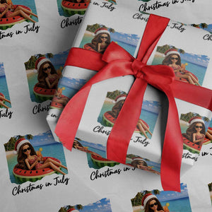 Christmas In July Tropical Doll Face Meme Wrapping Paper Roll Summer Vacation Graphic