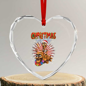 Christmas In July Tung Tung Tung TTT Sahur Cursed Meme Heart Crystal Glass Ornament Funny Ironic Tropical Summer Hawaiian Holiday Surreal