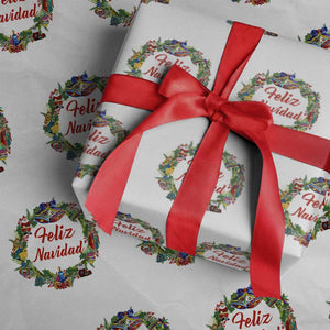 Christmas In Mexico Wrapping Paper Roll Feliz Navidad Xmas Wreath TS11 White Print Your Wear