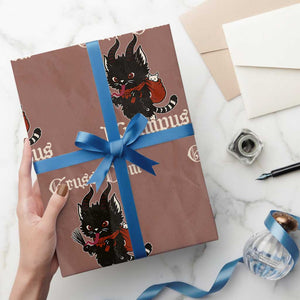 Christmas Krampus Cat Wrapping Paper Roll Gruss Vom Krampus Pagan Yule Xmas TS11 Mocha Print Your Wear