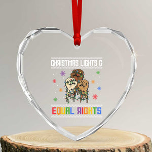 Christmas Lights And Equal Rights Ugly Sweater Heart Crystal Glass Ornament Xmas Activism Gift TS12 Transparent Glass 3'' Heart Print Your Wear