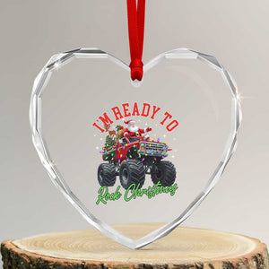 Christmas Monster Truck Heart Crystal Glass Ornament I Am Ready To Rock Xmas Santa TS11 Transparent Glass 3'' Heart Print Your Wear