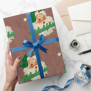 Christmas Philly Lover Wrapping Paper Roll Vintage Santa EF Football Fan TS10 Mocha Print Your Wear