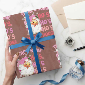 Christmas Pink Santa Wrapping Paper Roll There’s Some Ho’s In This House Retro Xmas Vibe TS02 Mocha Print Your Wear