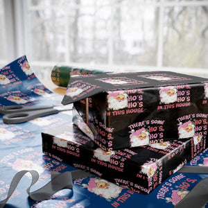 Christmas Pink Santa Wrapping Paper Roll There’s Some Ho’s In This House Retro Xmas Vibe TS02 Black Print Your Wear