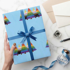 Christmas Rainbow Tree LGBTQ Support Wrapping Paper Roll Holiday Pride Gift TS12 Light Blue Print Your Wear