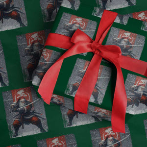 Christmas Samurai Santa Wrapping Paper Roll Japanese Xmas Warrior Sword Katana TS11 Green Print Your Wear