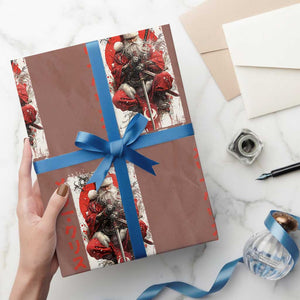 Christmas Samurai Santa Wrapping Paper Roll Japanese Xmas Warrior Ukiyo-e Art TS11 Mocha Print Your Wear