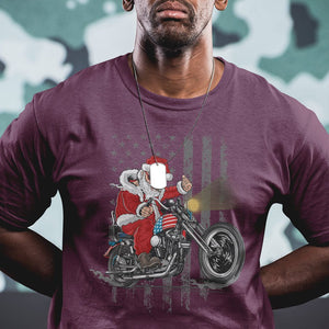 Christmas Santa Claus Riding Motorbike Patriotic USA T Shirt TS09 Printyourwear