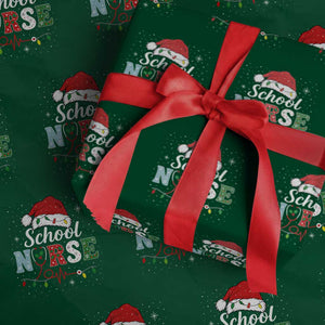 Christmas School Nurse Wrapping Paper Roll Xmas Lights Red Santa Hat Crew Nurse TS10 Green Print Your Wear