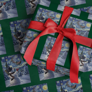 Christmas Snowman Starry Night Wrapping Paper Roll TS14 Green Print Your Wear