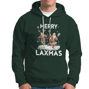 Christmas Sport Hoodie Merry LAXMAS Santa Reindeer Play Lacrosse TS09 Dark Forest Green Printyourwear
