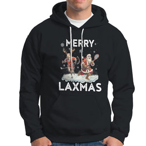 Christmas Sport Hoodie Merry LAXMAS Santa Reindeer Play Lacrosse TS09 Black Printyourwear